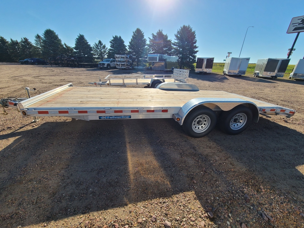 20ft Flatbed Car Hauler Trailer - Side view showing aluminum construction and wood deck
